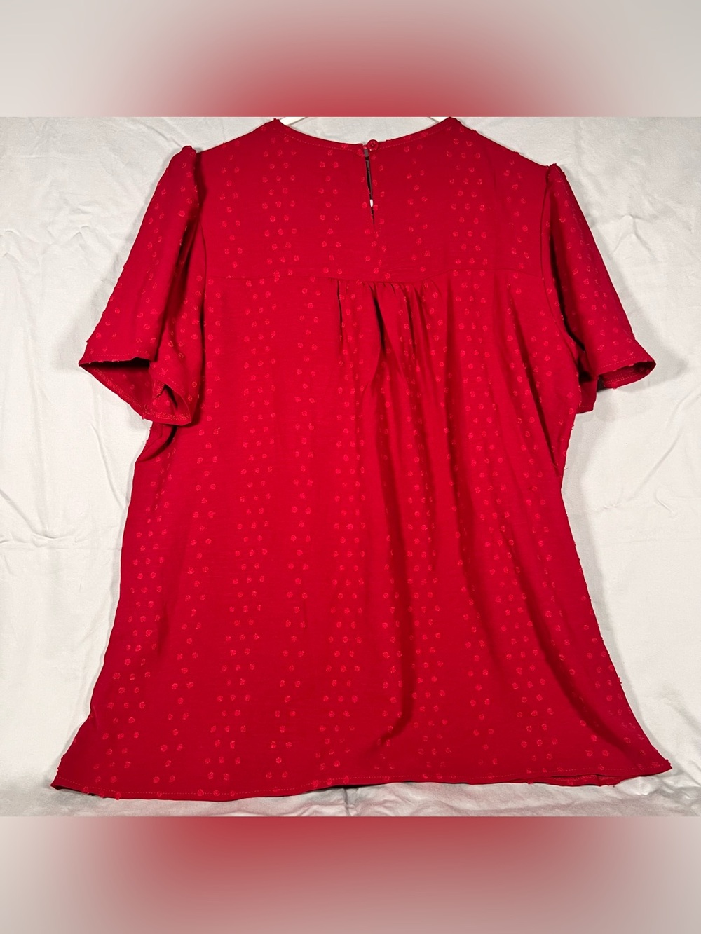 B-024 Red Swiss Dot Lace-Yoke Women’s Top - Picture 8 of 9